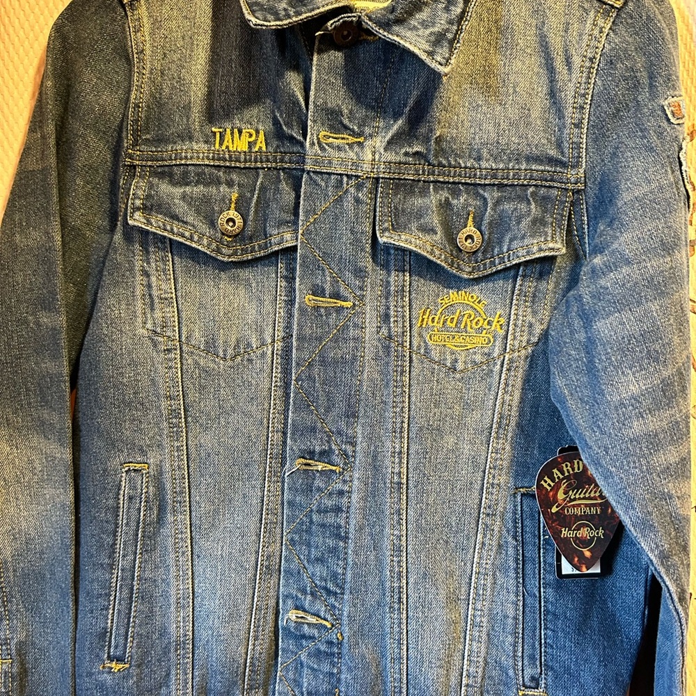 All Is One HARD ROCK CAFE Denim Jacket with Yellow Embroidery
